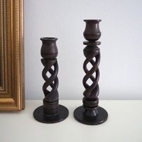 Pair of vintage candlestick holders | Wooden candlestick holders | Vintage wood candlestick holders | Candlestick holder pair