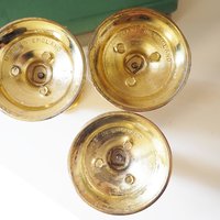 Set of three vintage candlestick holders | Gold plated candle holders | Vintage gold and wood candle holders | Made in England