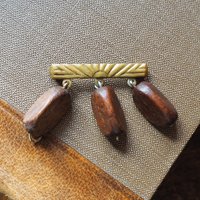 Vintage brooch | Vintage brass and wood brooch | Wooden brooch | Vintage brass brooch