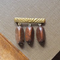 Vintage brooch | Vintage brass and wood brooch | Wooden brooch | Vintage brass brooch