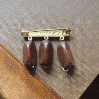 Vintage brooch | Vintage brass and wood brooch | Wooden brooch | Vintage brass brooch