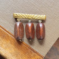 Vintage brooch | Vintage brass and wood brooch | Wooden brooch | Vintage brass brooch