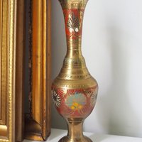 Vintage brass vase | Etched brass vase | Vintage single flower vase | Tall brass vase | Vintage vase