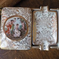 Vintage cigarette box | Vintage ashtray set | Empire England cigarette box and ashtrays | Three muses cigarette box