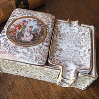 Vintage cigarette box | Vintage ashtray set | Empire England cigarette box and ashtrays | Three muses cigarette box