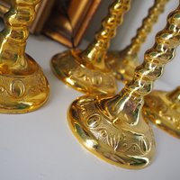 Set of five vintage candlestick holders | Gold plated candle holders | Vintage candle holder set | Made in England