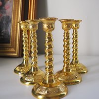 Set of five vintage candlestick holders | Gold plated candle holders | Vintage candle holder set | Made in England