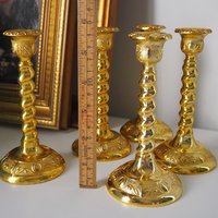 Set of five vintage candlestick holders | Gold plated candle holders | Vintage candle holder set | Made in England