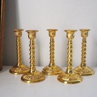 Set of five vintage candlestick holders | Gold plated candle holders | Vintage candle holder set | Made in England