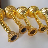 Set of five vintage candlestick holders | Gold plated candle holders | Vintage candle holder set | Made in England