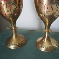 Set of two small vintage vases | Small brass vases | Vintage bud vase | Vintage single flower vases | Etched brass vases