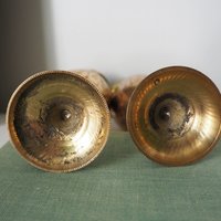 Set of two small vintage vases | Small brass vases | Vintage bud vase | Vintage single flower vases | Etched brass vases