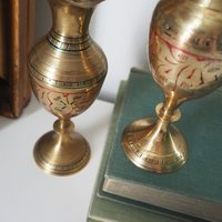 Set of two small vintage vases | Small brass vases | Vintage bud vase | Vintage single flower vases | Etched brass vases