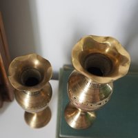 Set of two small vintage vases | Small brass vases | Vintage bud vase | Vintage single flower vases | Etched brass vases
