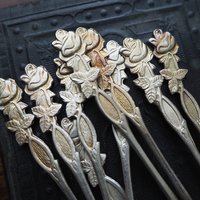 Set of nine vintage teaspoons | Vintage alpacca silver teaspoons | Mismatched teaspoons | Rose teaspoon set | Vintage alpacca teaspoons