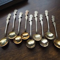 Set of nine vintage teaspoons | Vintage alpacca silver teaspoons | Mismatched teaspoons | Rose teaspoon set | Vintage alpacca teaspoons