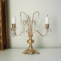 Vintage crystal candelabra | Vintage two arm candelabra | Gold plated candelabra | Vintage candelabra