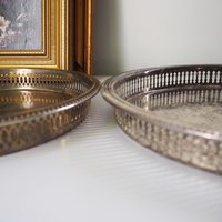 Set of two vintage silver plated trays | Vintage trays with a raised edge | Silver plated serving trays with a cutout rim
