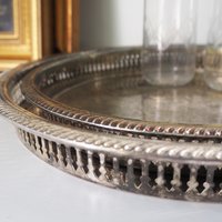 Set of two vintage silver plated trays | Vintage trays with a raised edge | Silver plated serving trays with a cutout rim