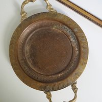 Vintage brass tray | Small brass tray with handles | Etched brass tray | Footed brass tray | Brass serving tray