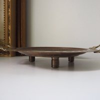 Vintage brass tray | Small brass tray with handles | Etched brass tray | Footed brass tray | Brass serving tray