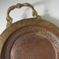 Vintage brass tray | Small brass tray with handles | Etched brass tray | Footed brass tray | Brass serving tray