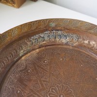 Vintage brass tray | Small brass tray with handles | Etched brass tray | Footed brass tray | Brass serving tray