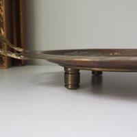 Vintage brass tray | Small brass tray with handles | Etched brass tray | Footed brass tray | Brass serving tray