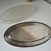 Vintage alpacca silver trinket dish | Alpacca silver and crystal dish | Alpacca silver trinket dish | Crystal dish