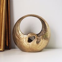 Vintage swan basket planter | Brass planter | Large vintage planter | Brass swan planter | Round swan planter