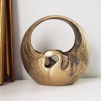 Vintage swan basket planter | Brass planter | Large vintage planter | Brass swan planter | Round swan planter