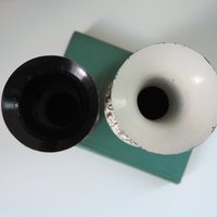 Vintage brass vases | Set of two small vases | Black and white brass vase | Etched brass vases | Vintage vases