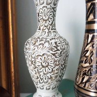 Vintage brass vases | Set of two small vases | Black and white brass vase | Etched brass vases | Vintage vases