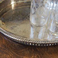 Vintage silver plated tray | Vintage tray with a raised edge | Silver plated serving tray with a cutout rim | Vintage decorative tray