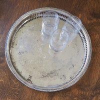 Vintage silver plated tray | Vintage tray with a raised edge | Silver plated serving tray with a cutout rim | Vintage decorative tray