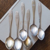 Set of six vintage coffee spoons | Vintage alpacca silver coffee spoons | Small spoons | Pine cone coffee spoon set | Vintage alpacca spoons