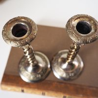 Set of two vintage candlestick holders | Twisted candle holders | Small candlestick holders | Vintage candle holder pair | Made in England