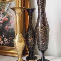 Vintage brass vase | Etched brass vases | Vintage bud vase | Vintage single flower vases | Black and brass vases