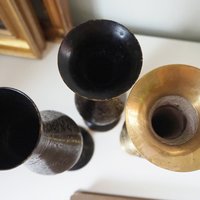 Vintage brass vase | Etched brass vases | Vintage bud vase | Vintage single flower vases | Black and brass vases