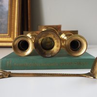 Vintage candlestick holder set | Candlestick holders | Vintage brass candlestick holders and candle snuffer | Made in Japan