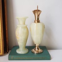 Set of two vintage vases | Onyx vase and pitcher | Vintage bud vase | Vintage single flower vases | Vintage marble vases | Made in Italy