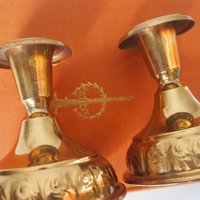Pair of vintage candlestick holders | Gold plated candlestick holders | Simple candlestick holders