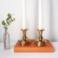 Pair of vintage candlestick holders | Gold plated candlestick holders | Simple candlestick holders