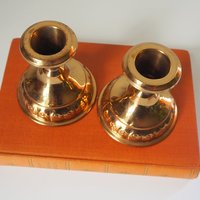 Pair of vintage candlestick holders | Gold plated candlestick holders | Simple candlestick holders