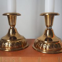 Pair of vintage candlestick holders | Gold plated candlestick holders | Simple candlestick holders