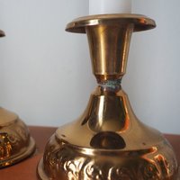 Pair of vintage candlestick holders | Gold plated candlestick holders | Simple candlestick holders