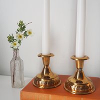 Pair of vintage candlestick holders | Gold plated candlestick holders | Simple candlestick holders