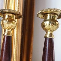Set of two vintage candlestick holders | Gold plated candle holders | Vintage gold and wood candle holders | Made in England