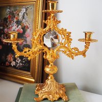 Vintage three arm candelabra | Crystal candelabra | Gold plated candelabrum | Three arm gold plated candlestick holder | Vintage candelabra