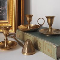 Set of three mismatched vintage candlestick holders | Small candlestick holders | Vintage brass candle holders | Mismatched candle holders